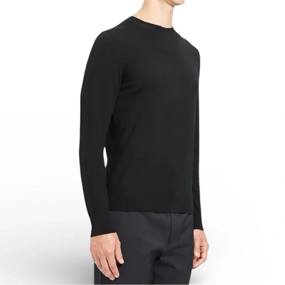THEORY Black Crewneck Sweater in Regal Wool
